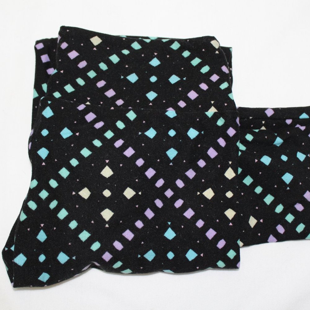 LuLaRoe Leggings Black Purple Green Yellow Square Print OS Ones Size